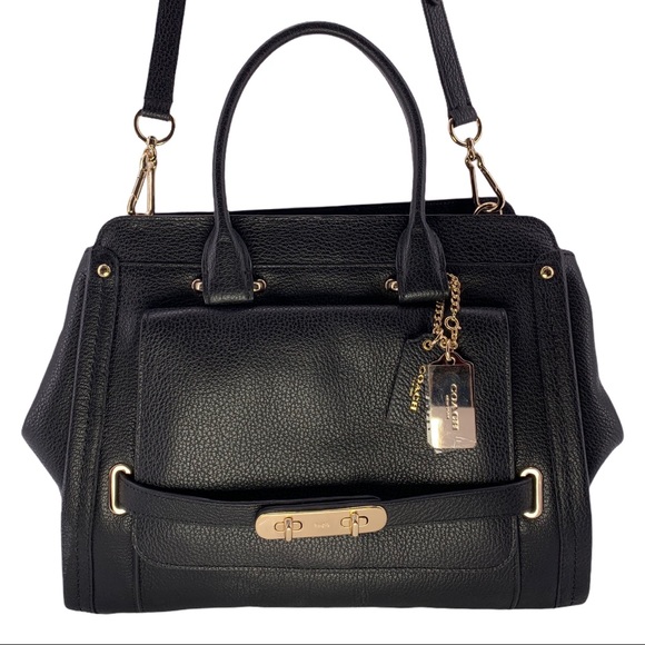 NWT COACH BLACK LEATHER SATCHEL WITH GOLD HARDWARE - Picture 14 of 14